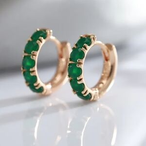 18 KT Gold Emerald Hoop Earrings
